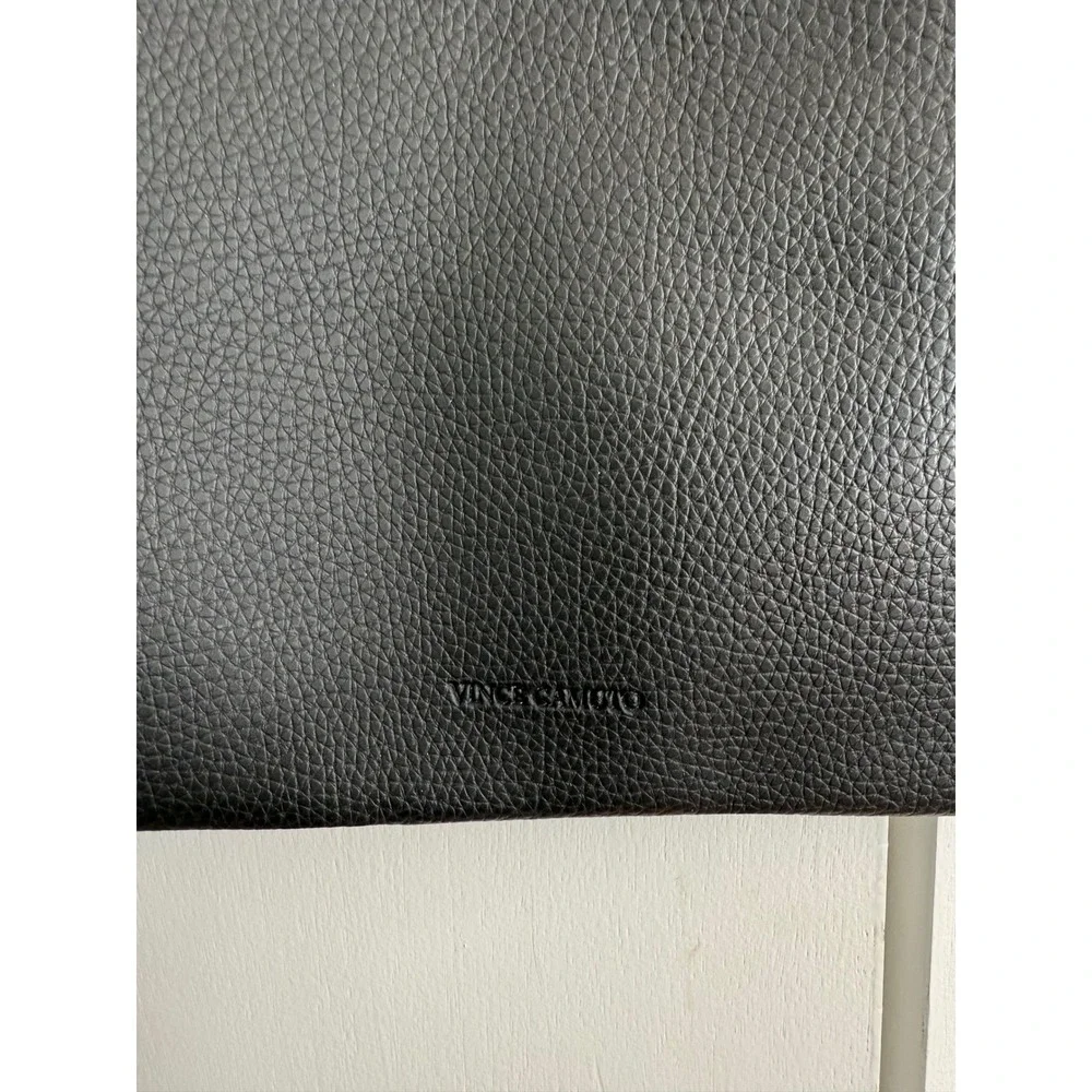 Vince Camuto Black Faux Leather‎ Tote Bag with Gray Stripe Accent